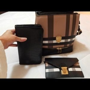 NWT Fashion Casual Faux Leather Shoulder Bag Mini Backpack School Bag 2pc